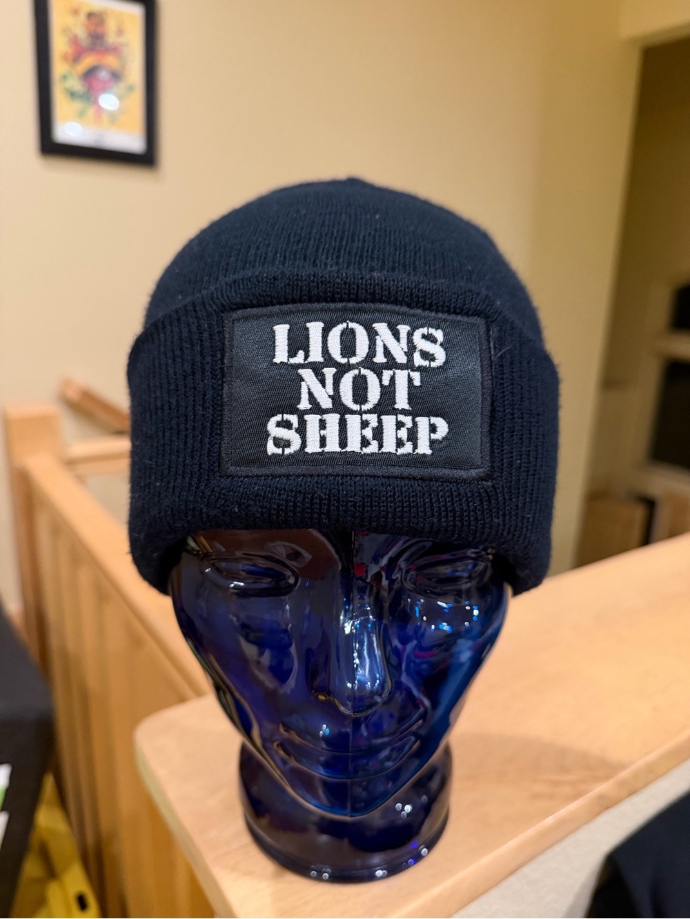 Black 'Lions Not Sheep' Knit Beanie Hat